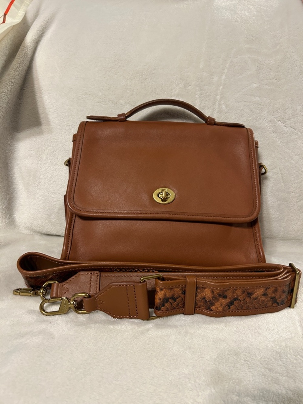 Coach tan Court Vintage Leather Top-Handle Satchel with Turn-Lock - Picture 9 of 11